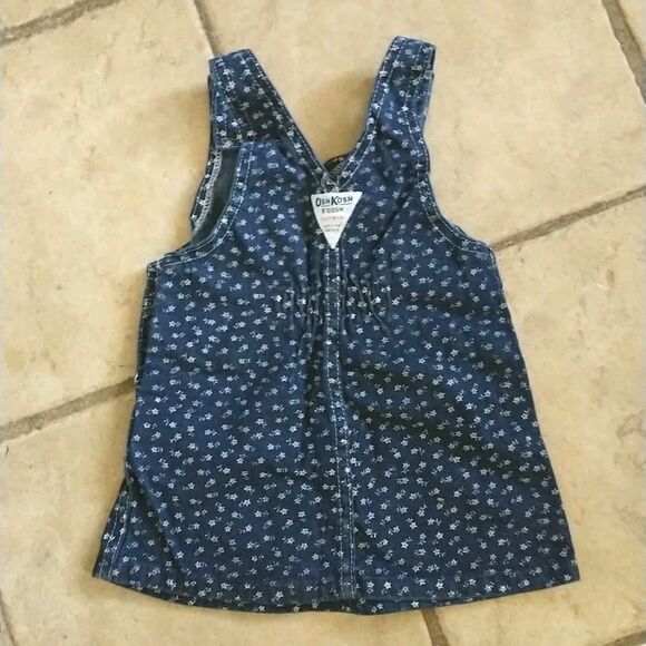 Vtg Oshkosh BGosh Vestbak Denim Jumper Dress 2T Blue Floral Straps Pocket USA - Picture 4 of 7
